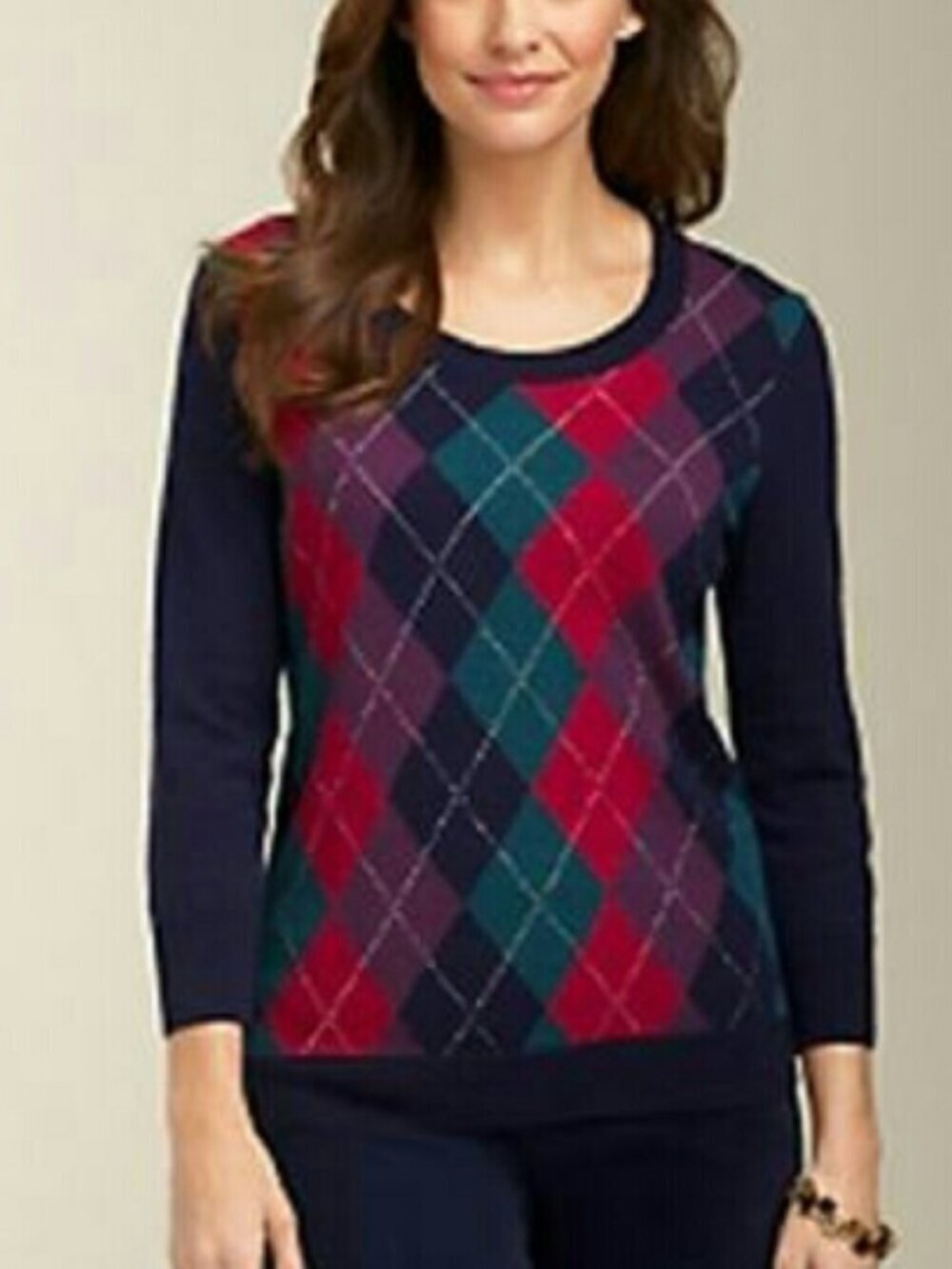 Talbots Preppy Argyle Sweater โข Size M Lambswool Blend